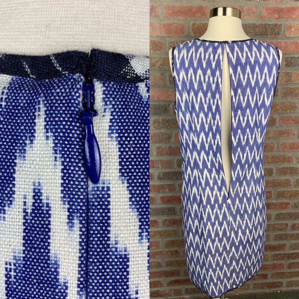 J. Crew Sleeveless Shift Dress in Blue Ikat, 6 - Picture 6 of 8